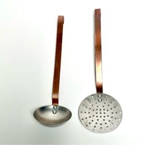 Vintage Copper Plated Aluminum Handle Kitchen Utensils Strainer Scoop And Ladle